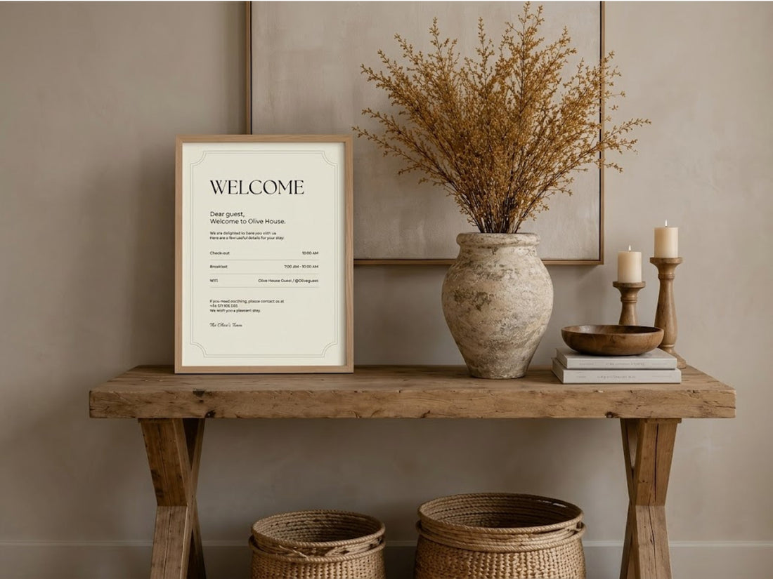 A stylish welcome sign placed near the entrance 