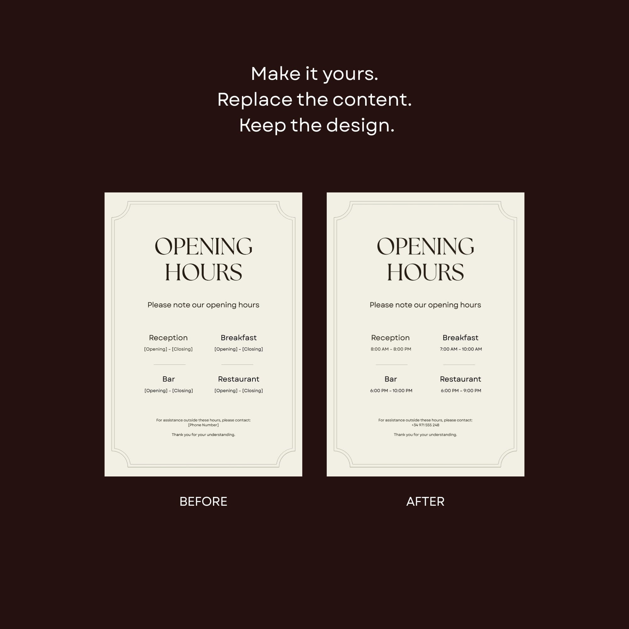 Boutique Hotel Opening Hours Sign Canva Template