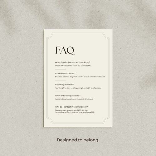 Boutique Hotel FAQ Sign Canva Template