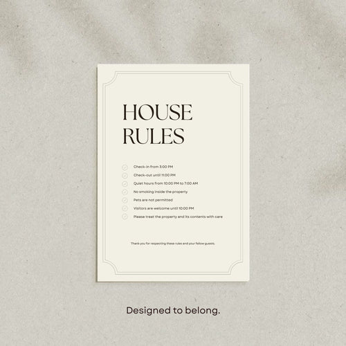 Boutique Hotel House Rules Sign Canva Template