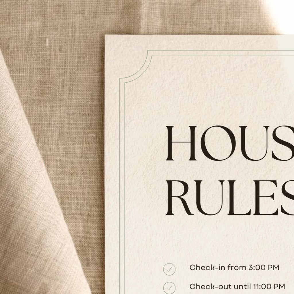 Hotel house rules sign with customisable property guidelines.