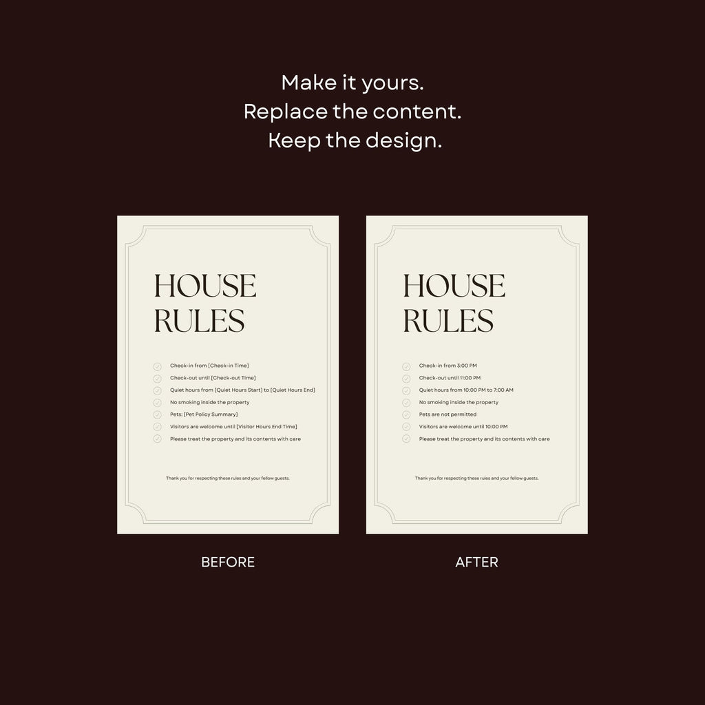 A4 portrait guest house rules sign for hotel accommodation.