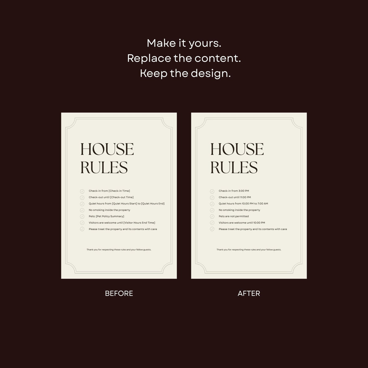 A4 portrait guest house rules sign for hotel accommodation.