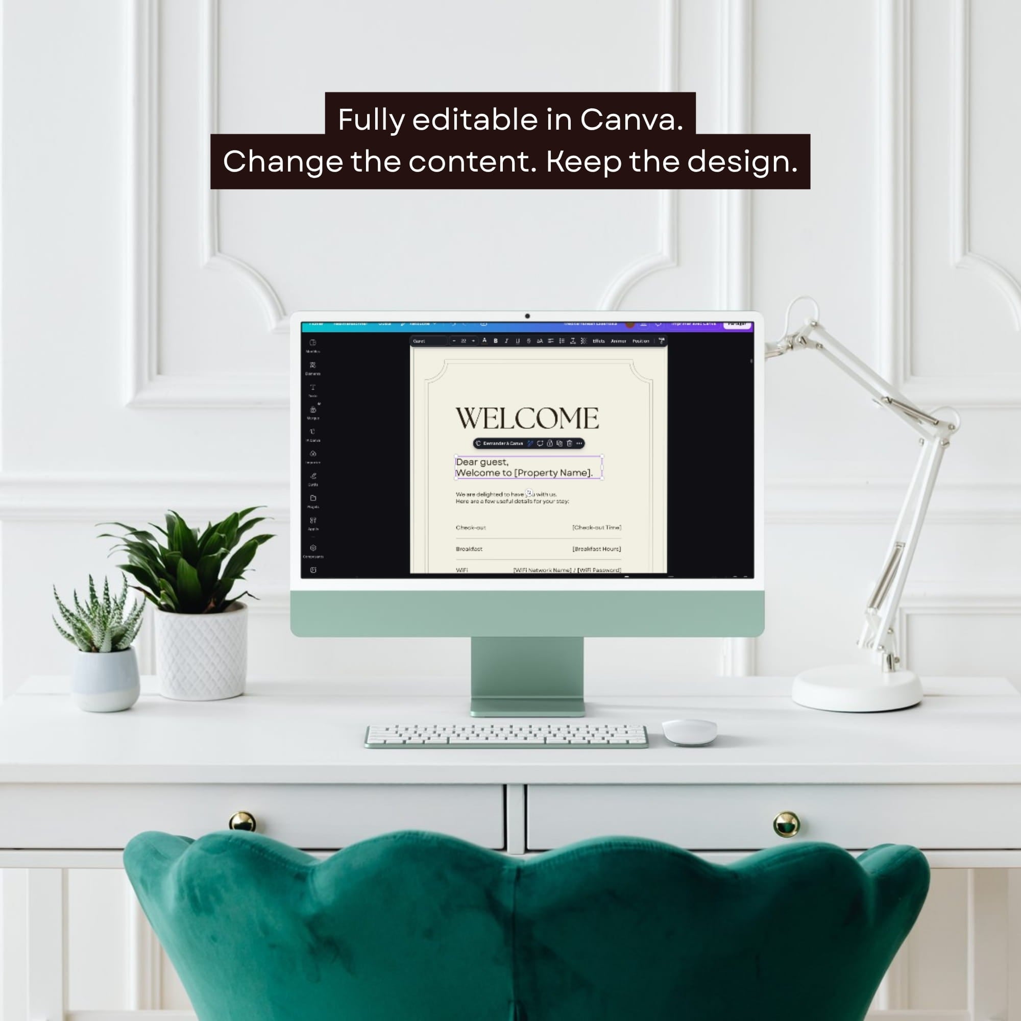 Printable welcome sign template for boutique hotels.