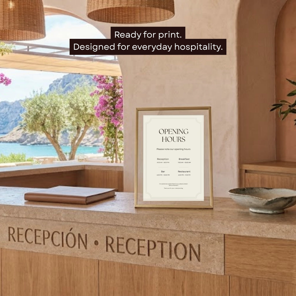 Preview of the Mediterranean Essentials Bundle featuring coordinated hotel signage.